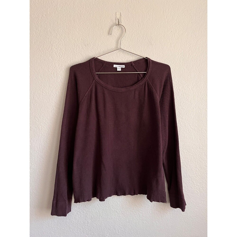 James Perse Women's Waffle Knit Raglan Long Sleeve in Dark Brown Size 2/MEDIUM